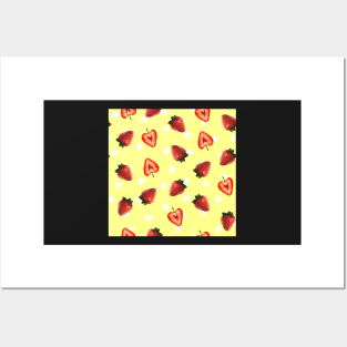 Strawberries yellow hearts Posters and Art